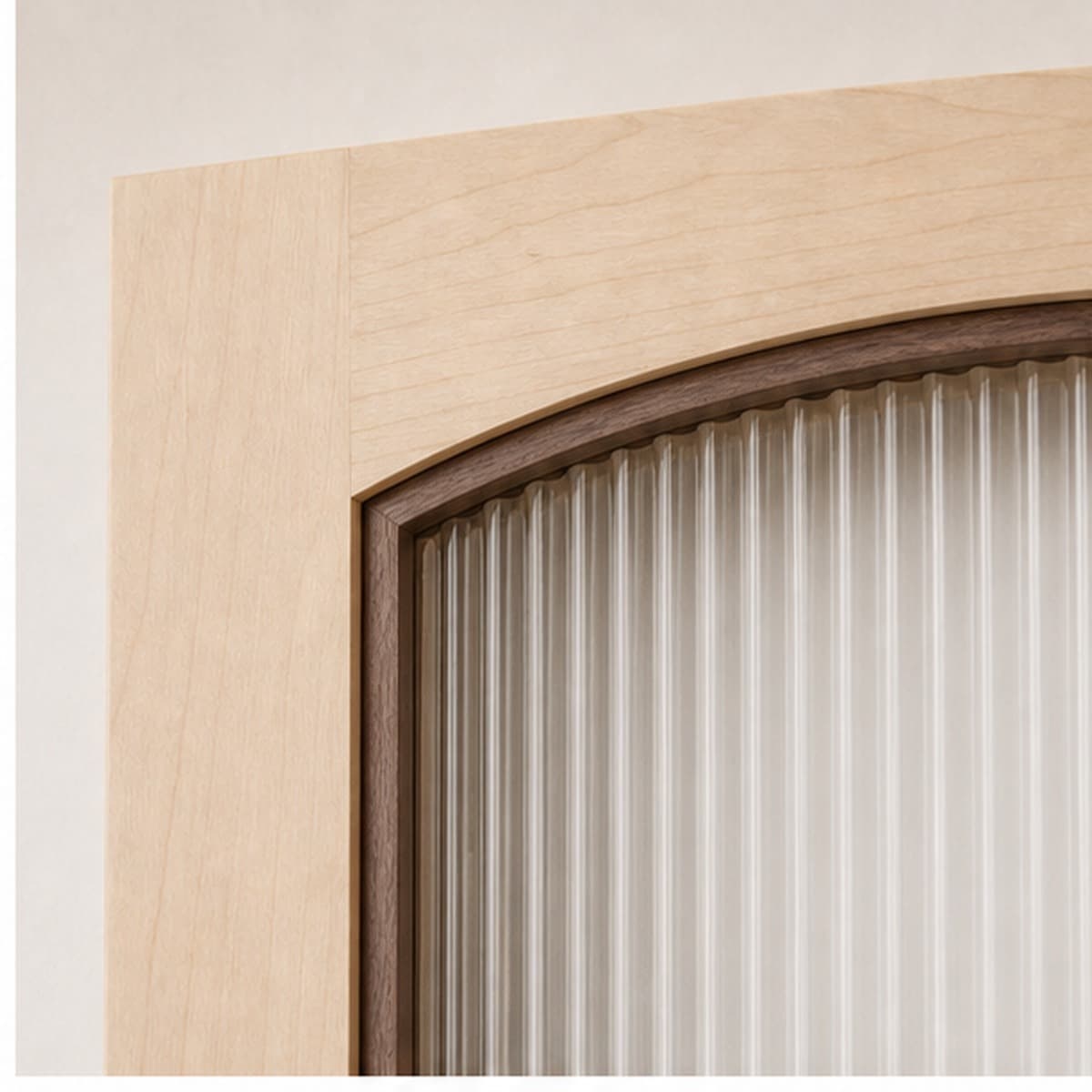 Close material and joinery detail of Arched Fluted Upper Cabinet Door Pair