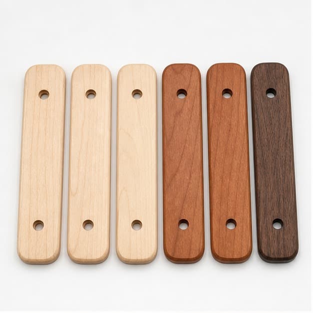 Maple cherry and walnut cabinet pull backplates with two hardware holes