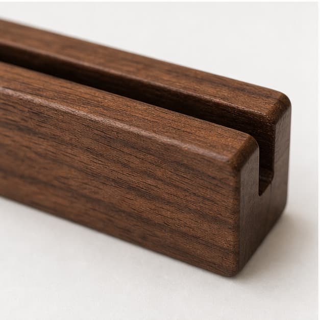 Close grain and material detail of Custom Cafe QR and Table Number Stand Set