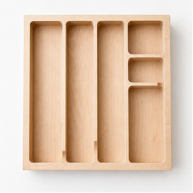 Hard maple custom drawer organizer insert with rounded compartments