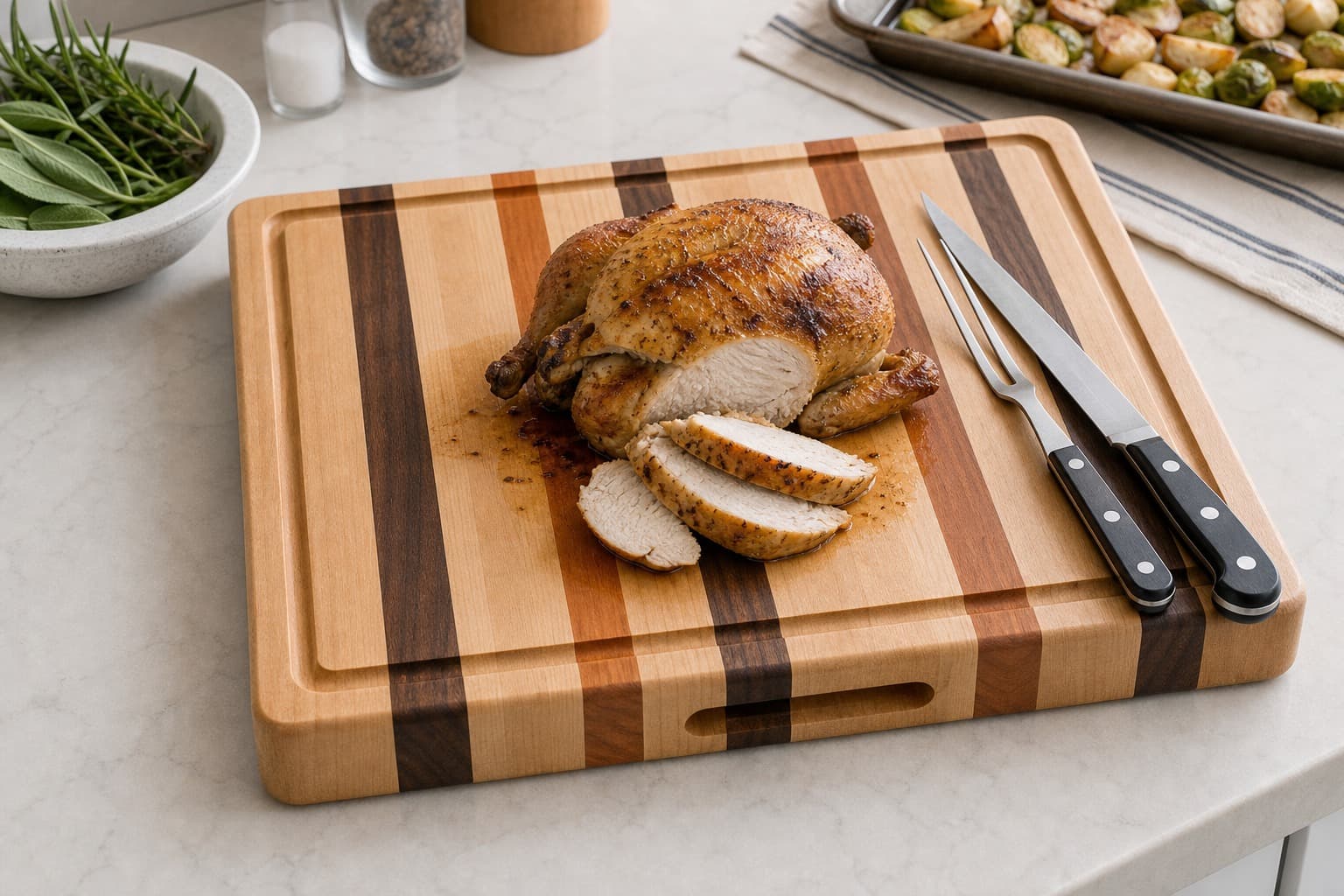 Deep Groove Carving Board being used in a realistic kitchen setting