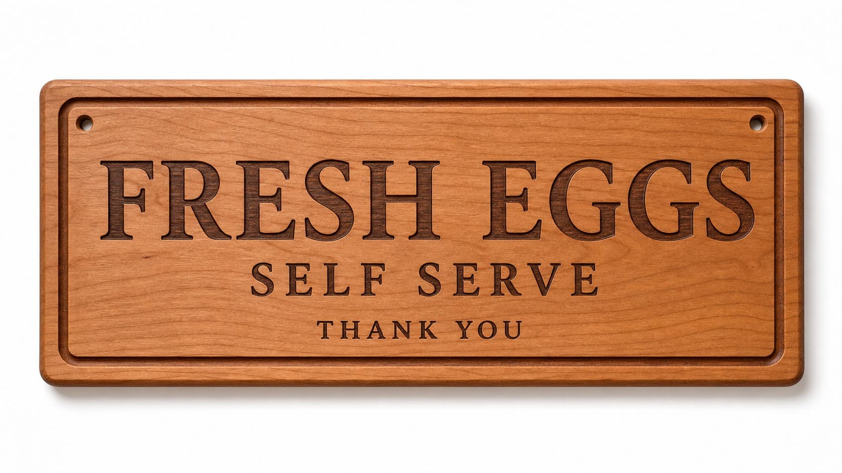 Cherry wood farmstand sign with fresh eggs self serve and thank you lettering