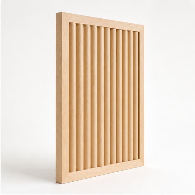 Low side angle showing the thickness and edge profile of Fluted Kitchen Island End Panel Overlay