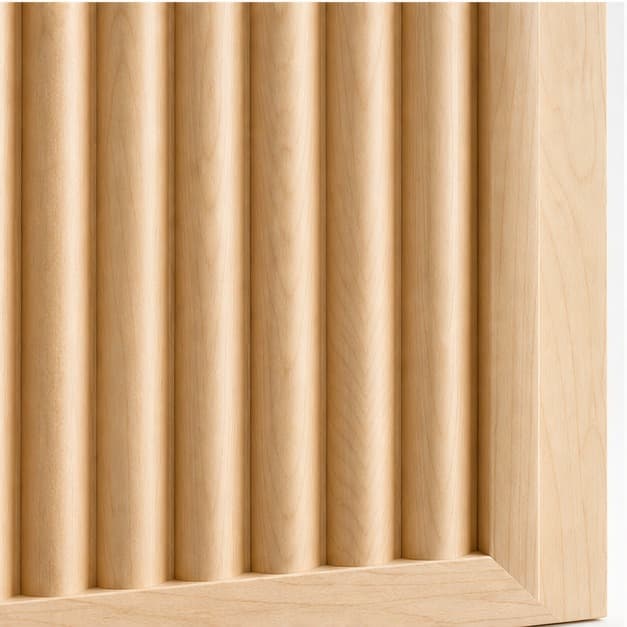 Close grain and material detail of Fluted Kitchen Island End Panel Overlay