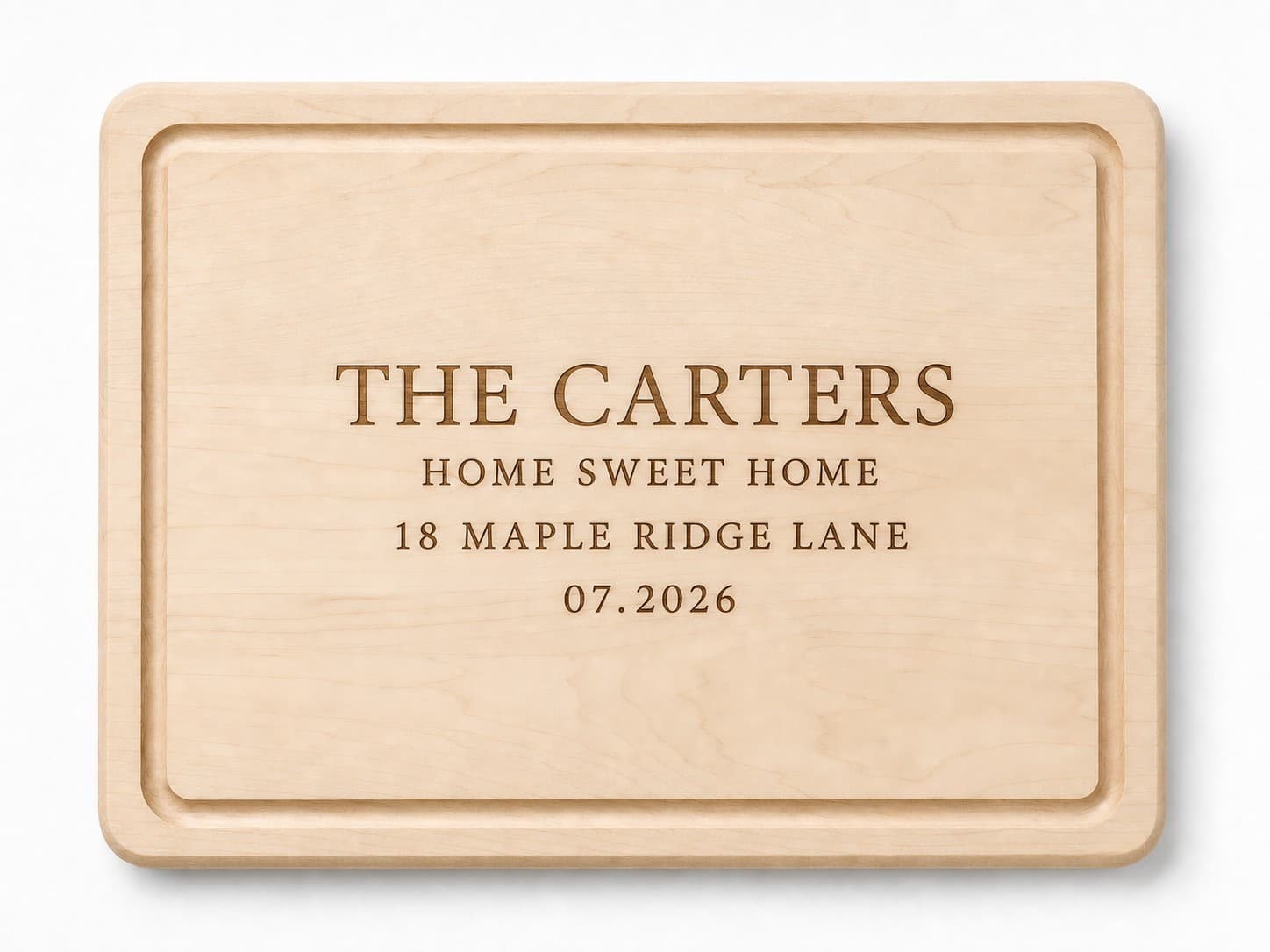 Realtor Closing Gift Maple Board photographed on a warm white product surface