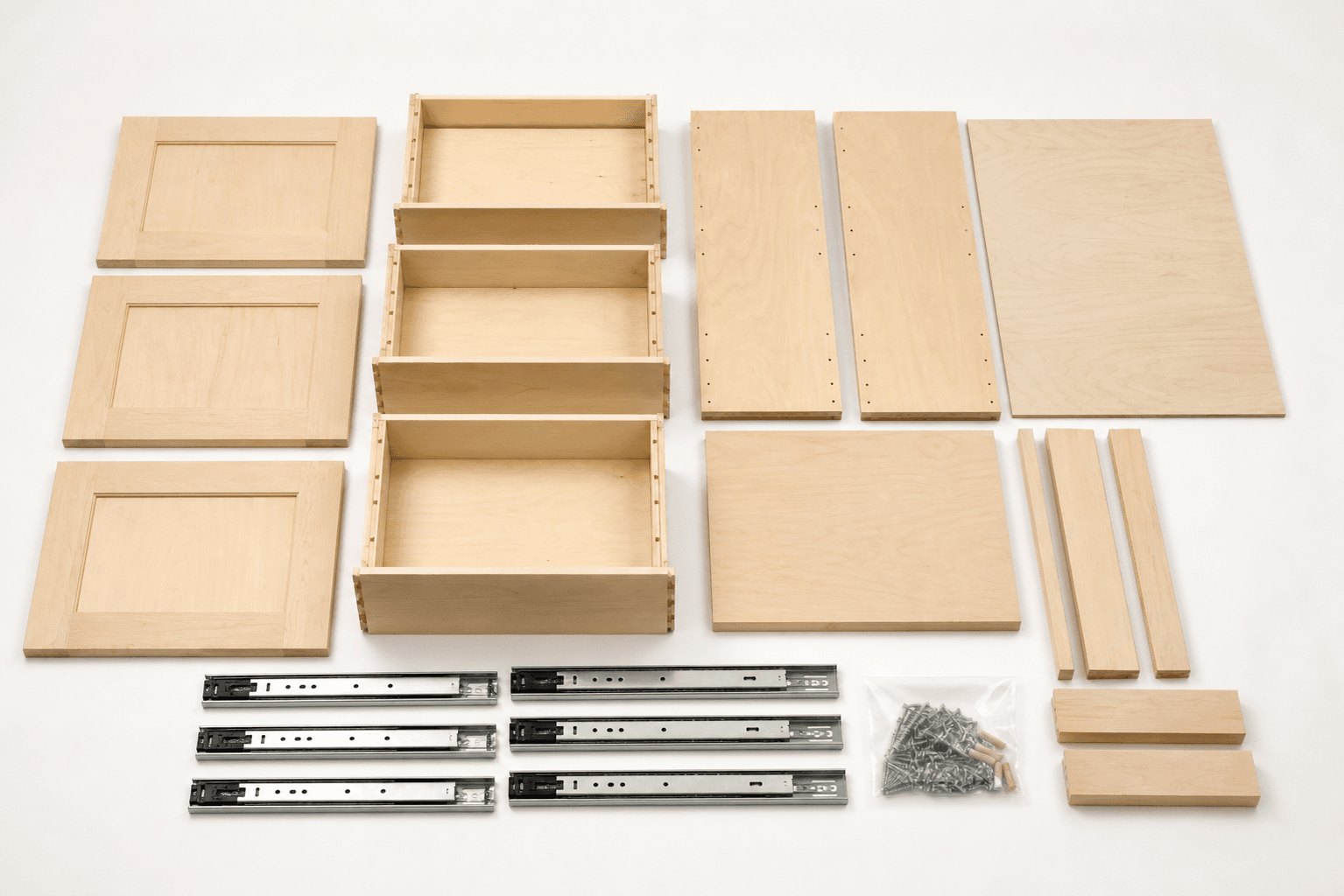RTA Maple Plywood Drawer Base Cabinet 18 x 24 shown as a flat-pack ready-to-assemble cabinet kit