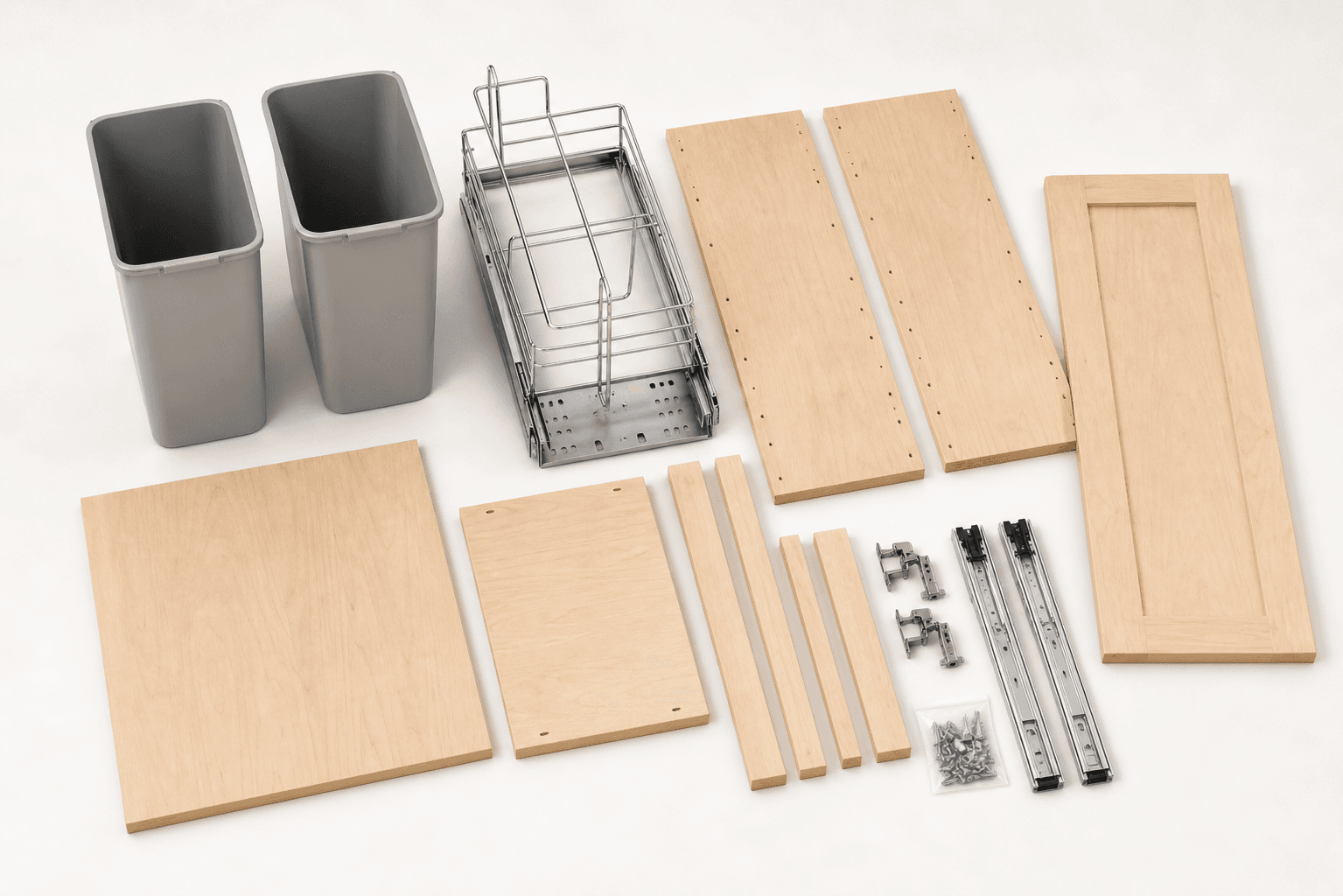 RTA Trash Pull-Out Base Cabinet 15 x 24 shown as a flat-pack ready-to-assemble cabinet kit