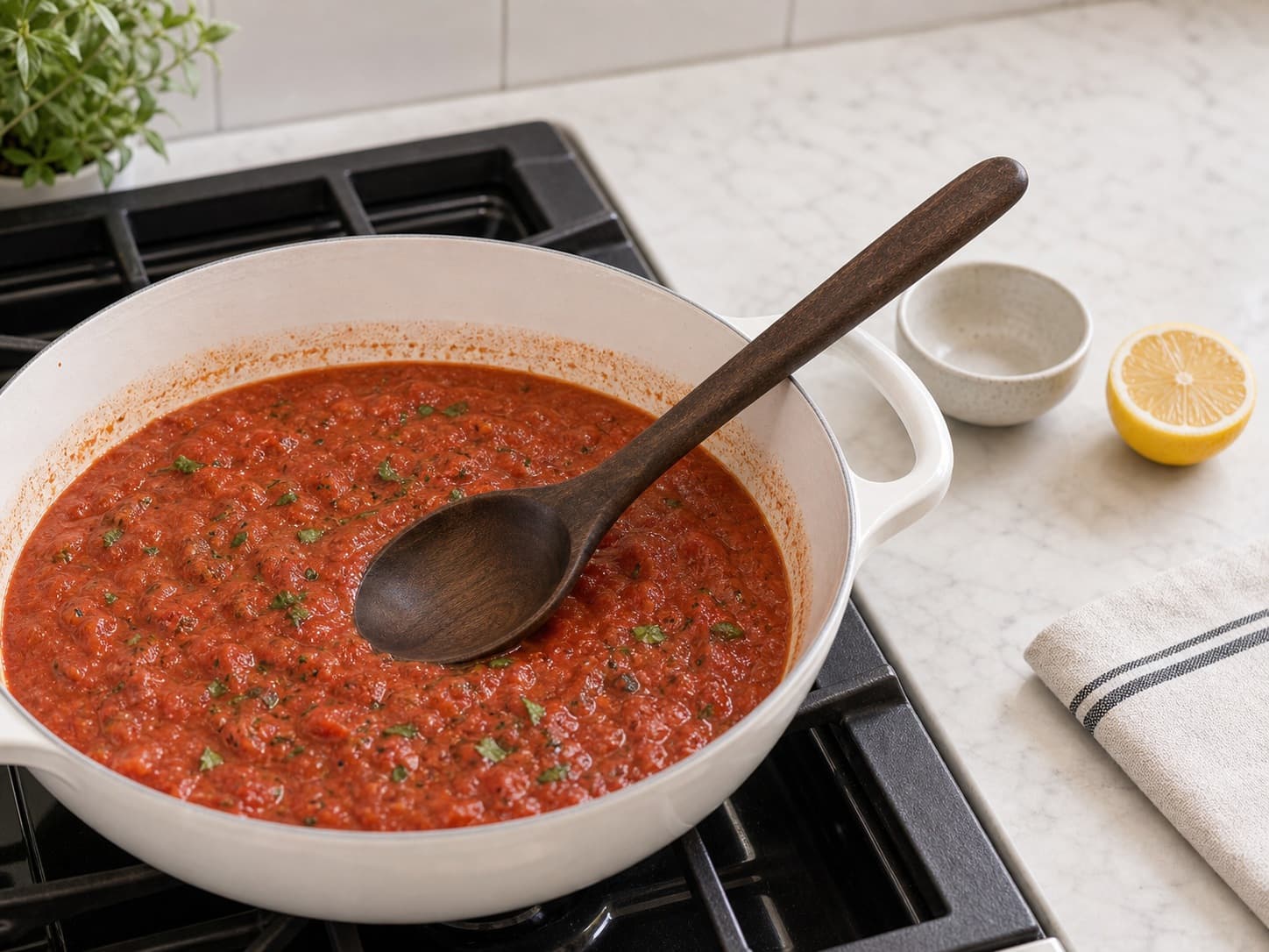 Classic Cooking Spoon being used in a realistic kitchen setting