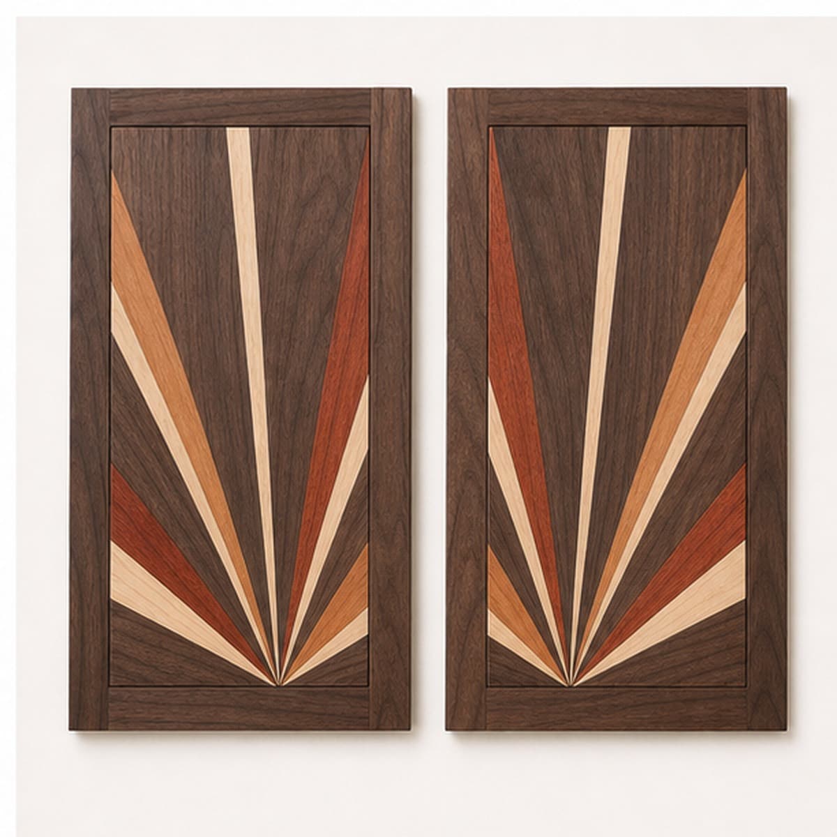 Art Deco Walnut Cabinet Door Pair shown as a clean product-only view on a warm white surface