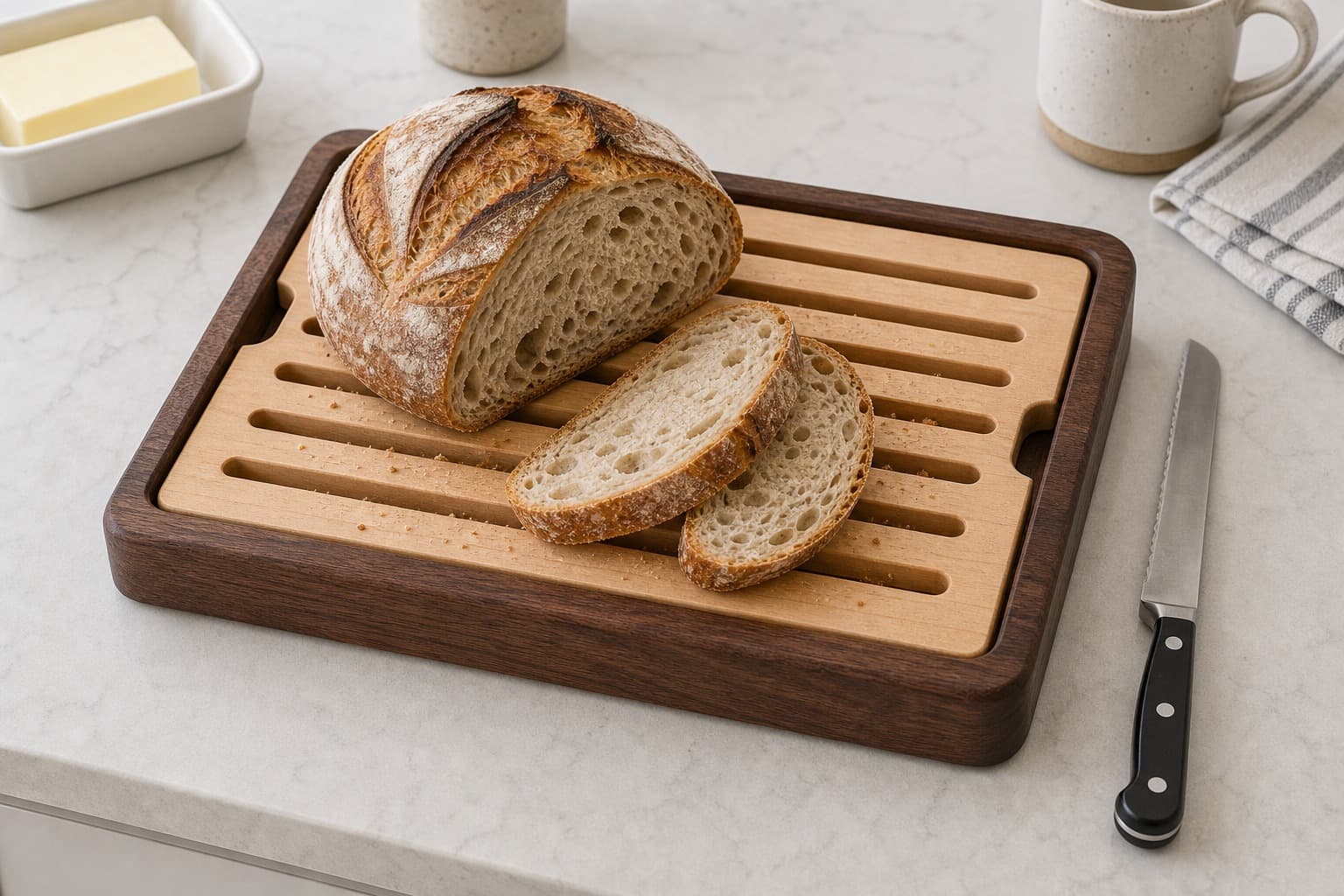 Sourdough Bread Crumb Tray being used in a realistic kitchen setting