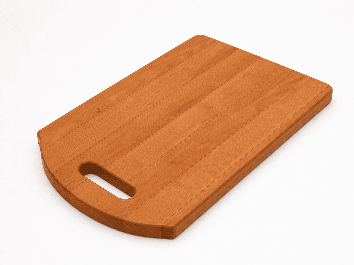 Low angle showing the one-inch cherry edge and rounded capsule handle