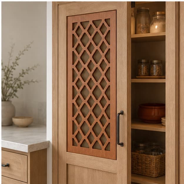 CNC Decorative Cabinet Insert Panel being used in a realistic kitchen setting