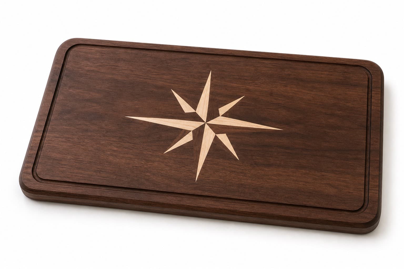 Compass Rose Inlay Serving Board photographed on a warm white product surface