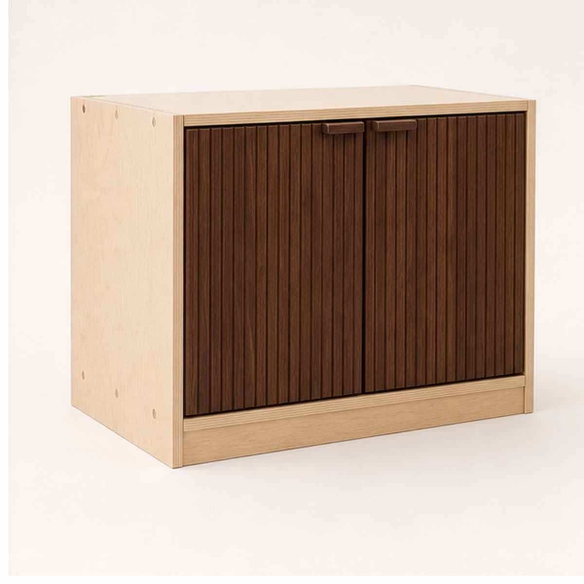 Close material and joinery detail of Fluted Walnut Appliance Garage Cabinet