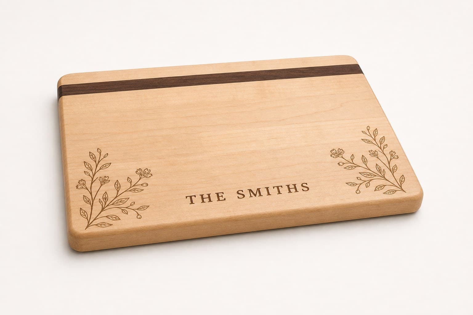 Low side angle showing the thickness and edge profile of Custom Engraved Maple Gift Board