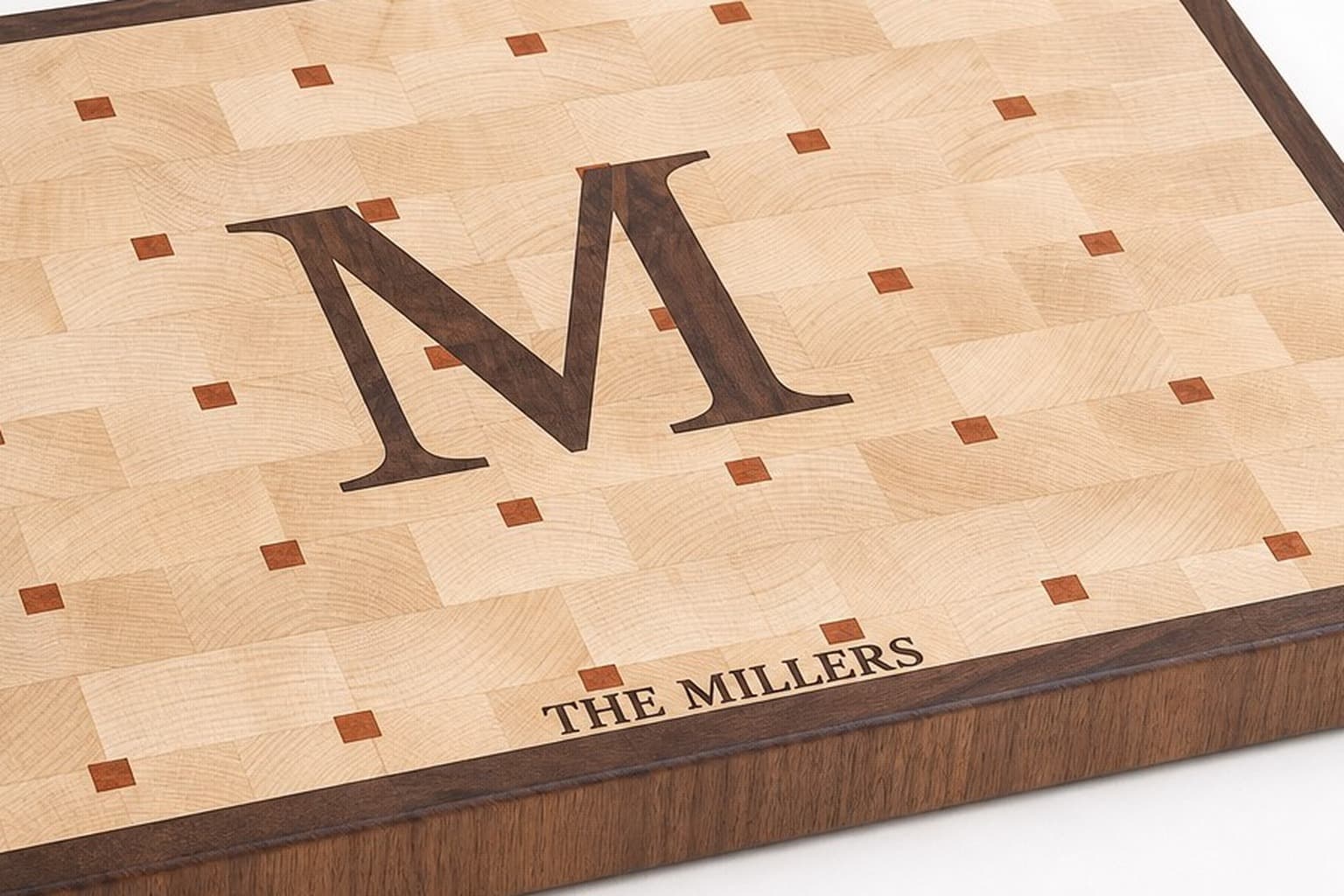 Close grain and material detail of Custom Monogram End Grain Heirloom Block