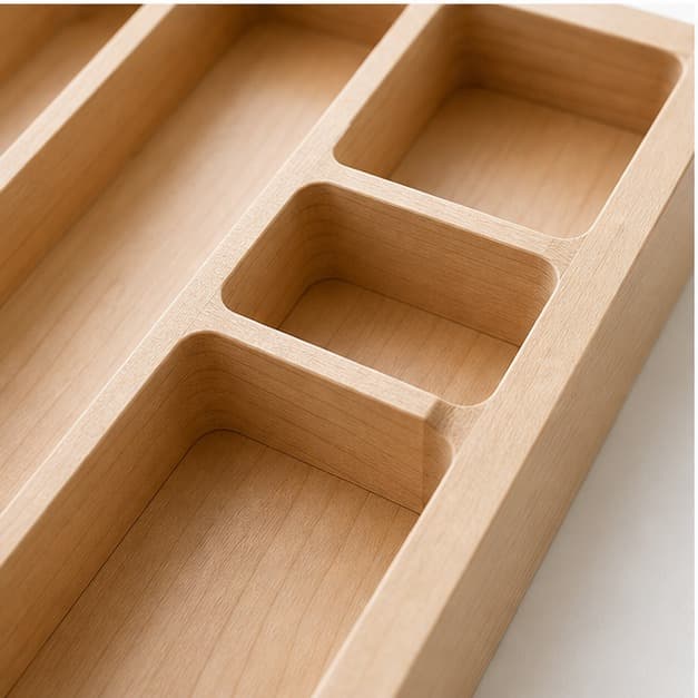 Close grain and material detail of Custom Maple Drawer Organizer Insert