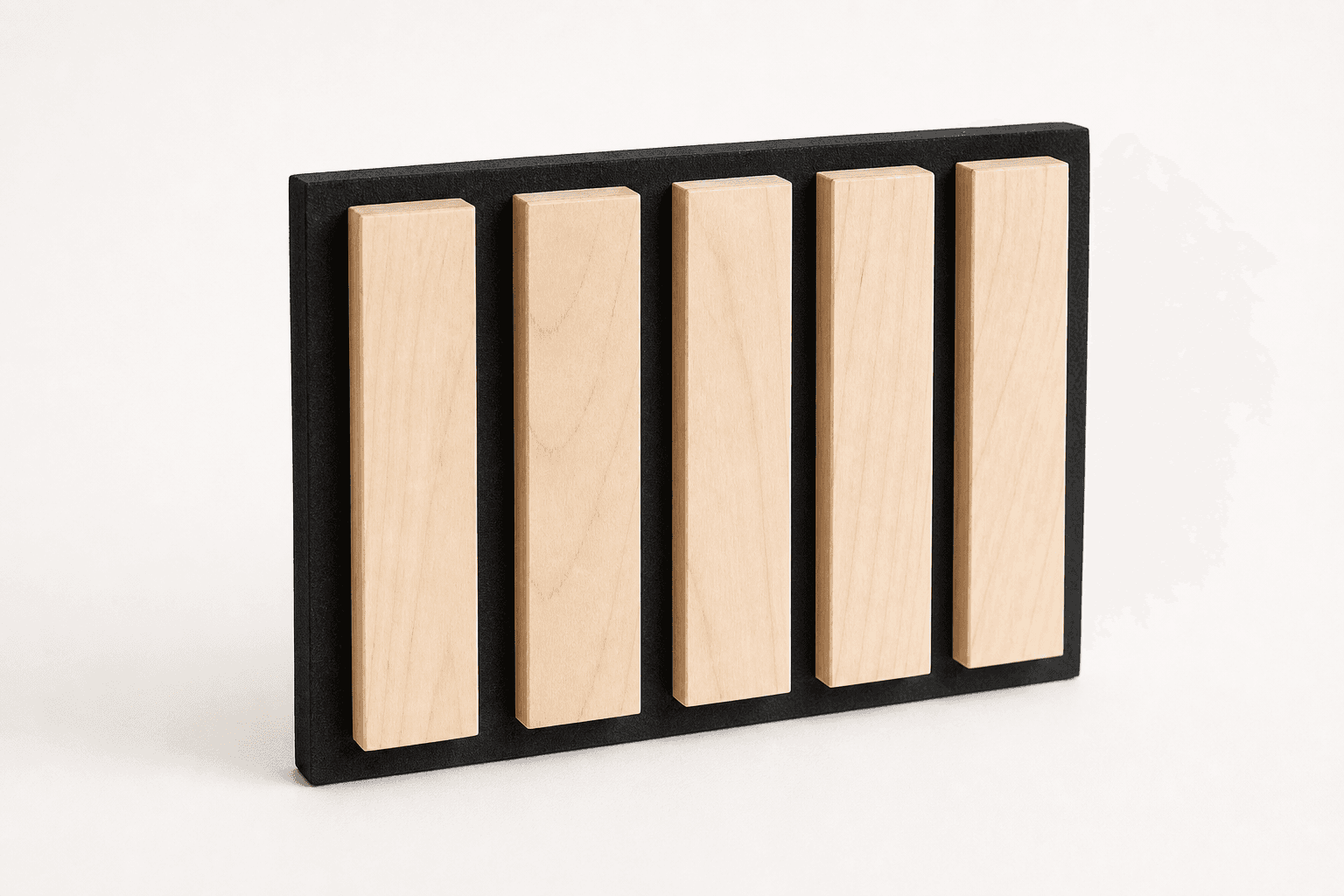 One Wood Slat Wall Sample Panel photographed on a warm white product surface