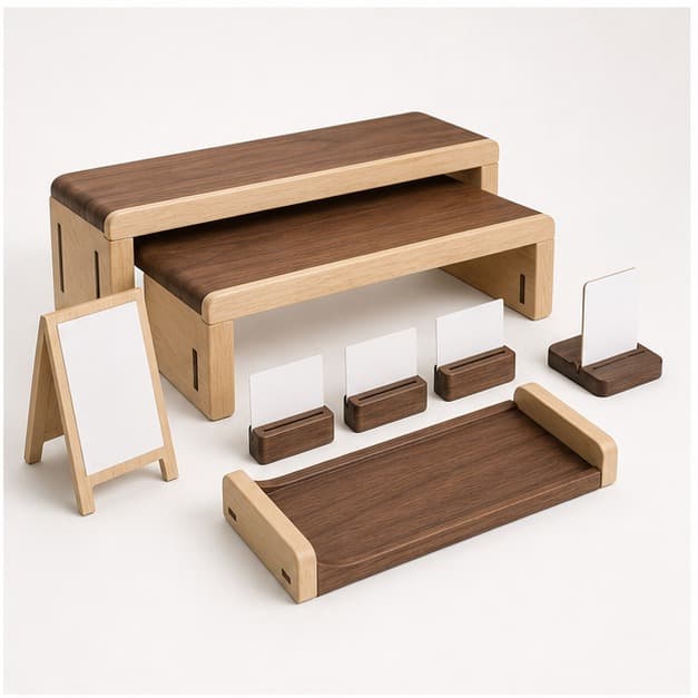 Low side angle showing the thickness and edge profile of Farmers Market Wood Display Riser Kit