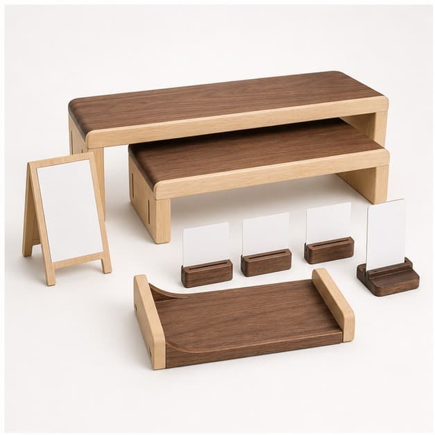 Farmers Market Wood Display Riser Kit photographed on a warm white product surface