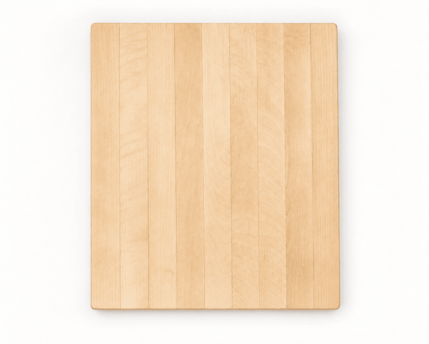 Overhead view of the ten full-length hard maple edge-grain staves