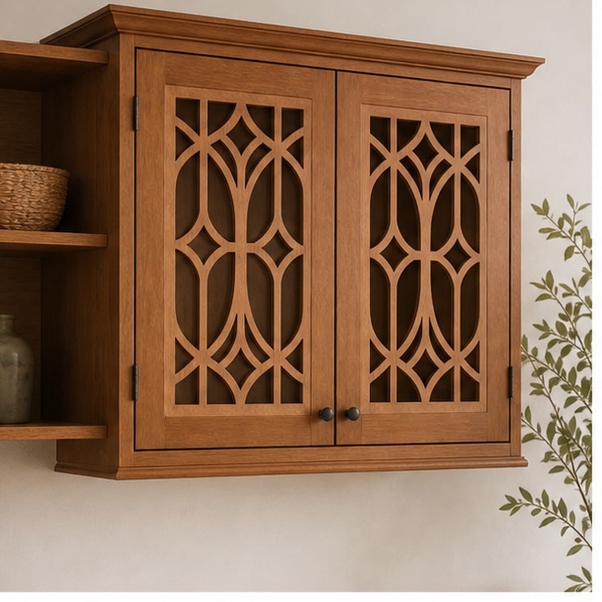 Mid-Century Arch Cabinet Insert Pair shown installed or in use in a realistic room
