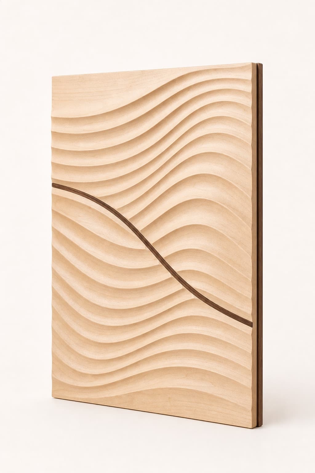 Parametric Wave Maple Wall Panel photographed on a warm white product surface