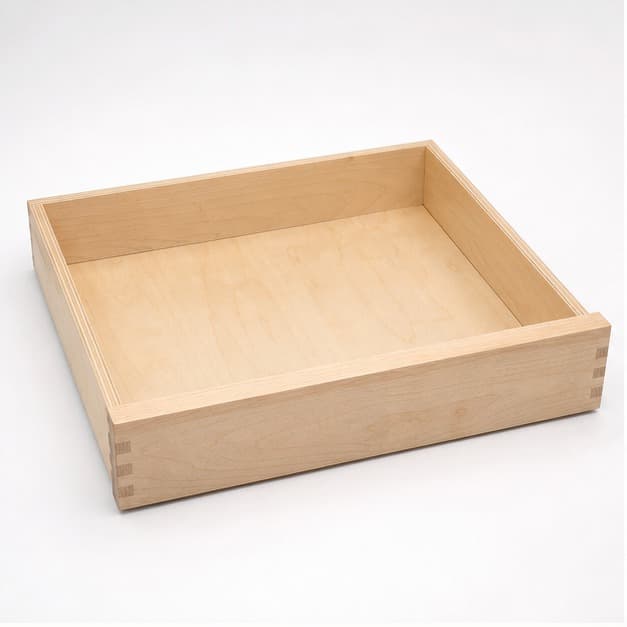 Maple pull-out cabinet drawer box with purchased metal drawer slides