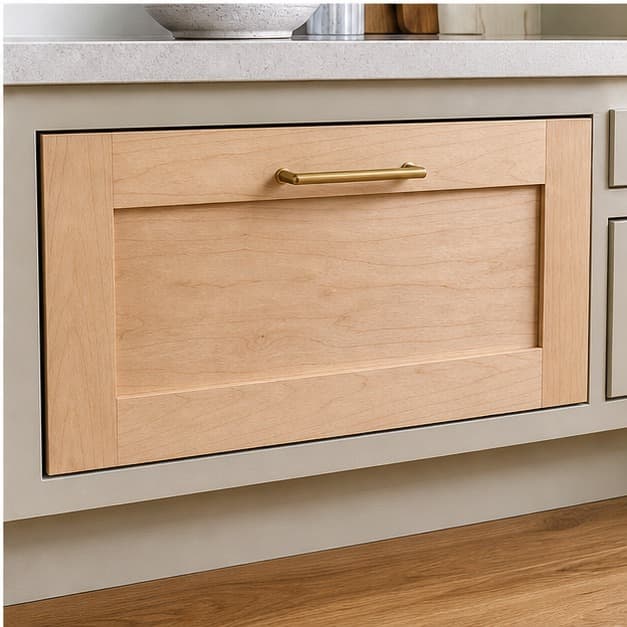 Custom Replacement Shaker Drawer Front being used in a realistic kitchen setting