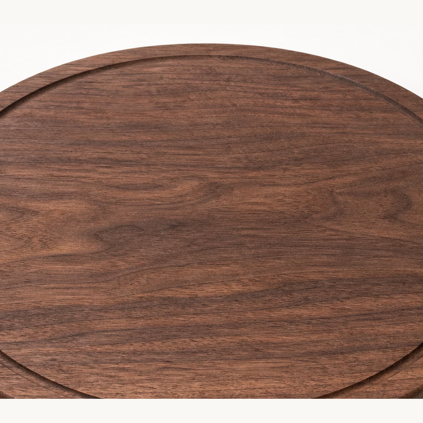 Close grain and material detail of Round Walnut Serving Board