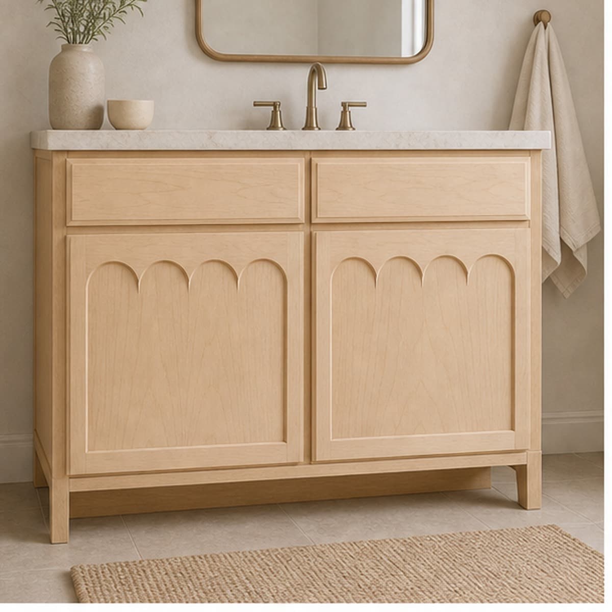 Scalloped Maple Vanity Front Set shown installed or in use in a realistic room