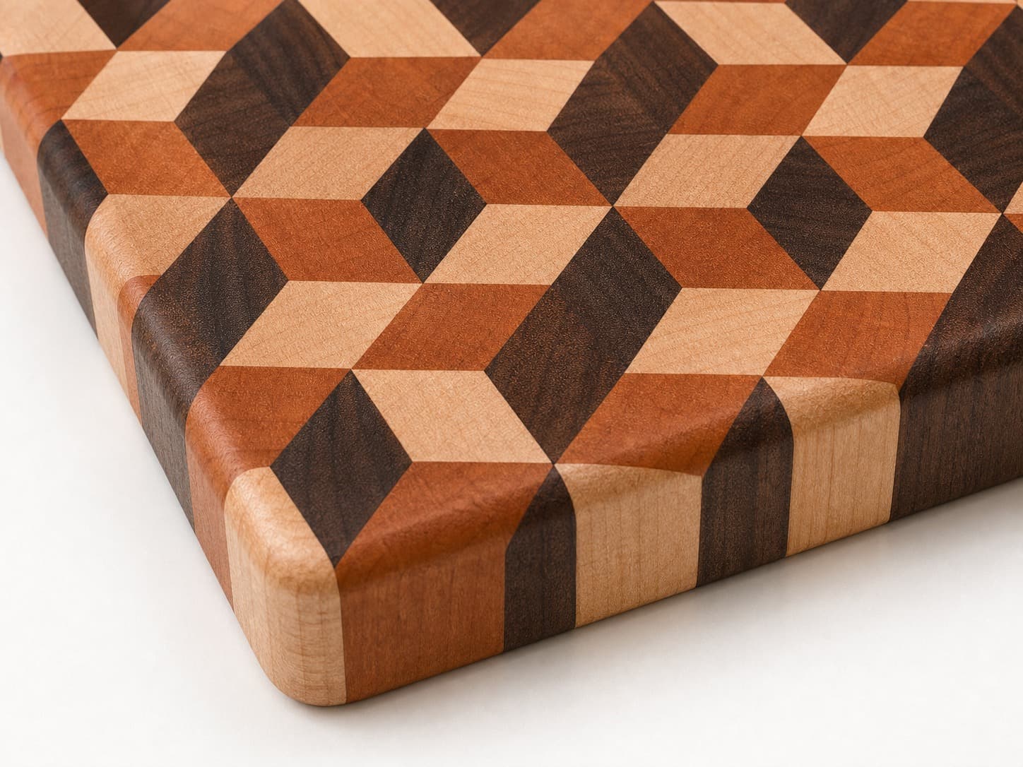 Close grain and material detail of Tumbling Blocks End Grain Chef Board