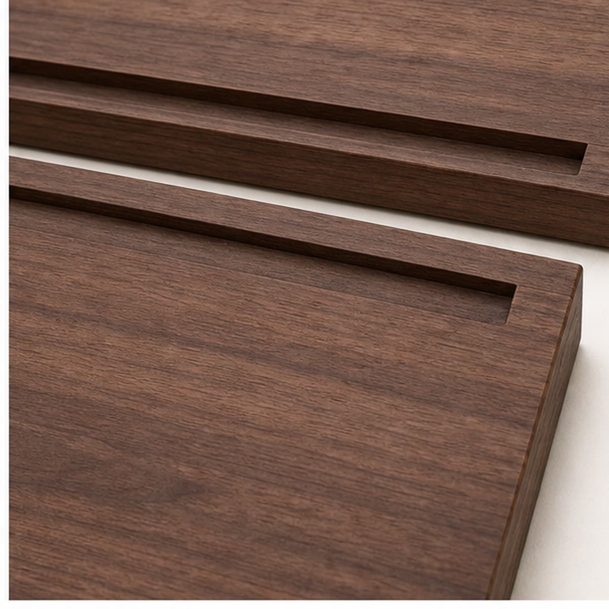 Close material and joinery detail of Walnut Floating Vanity Front Set