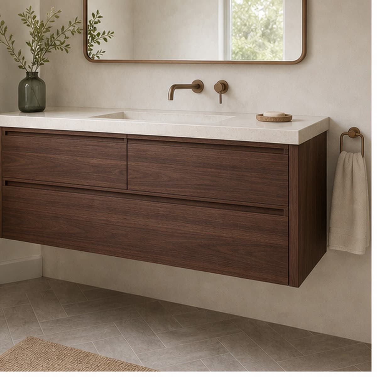 Walnut Floating Vanity Front Set shown installed or in use in a realistic room