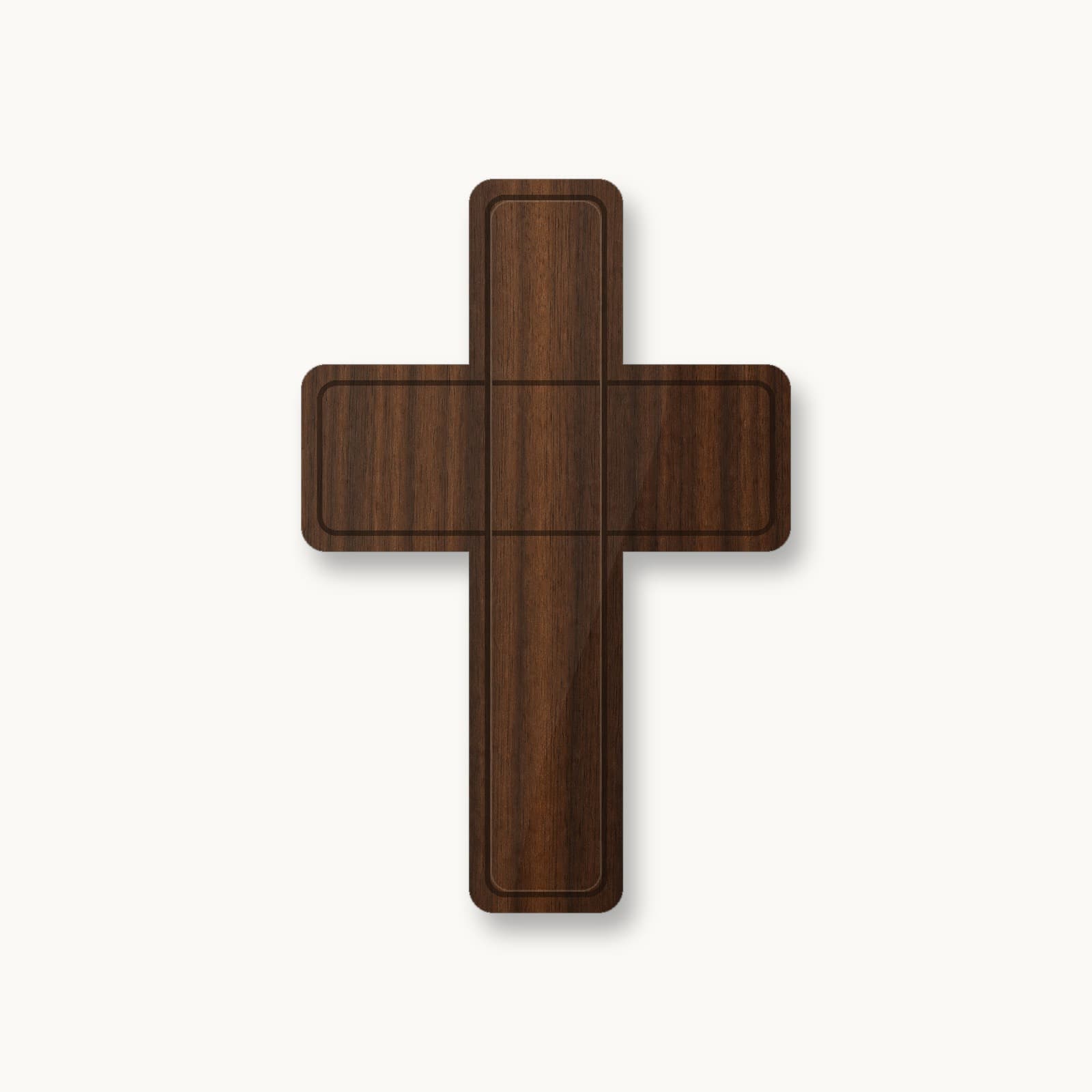 Walnut Wall Cross photographed on a warm white product surface